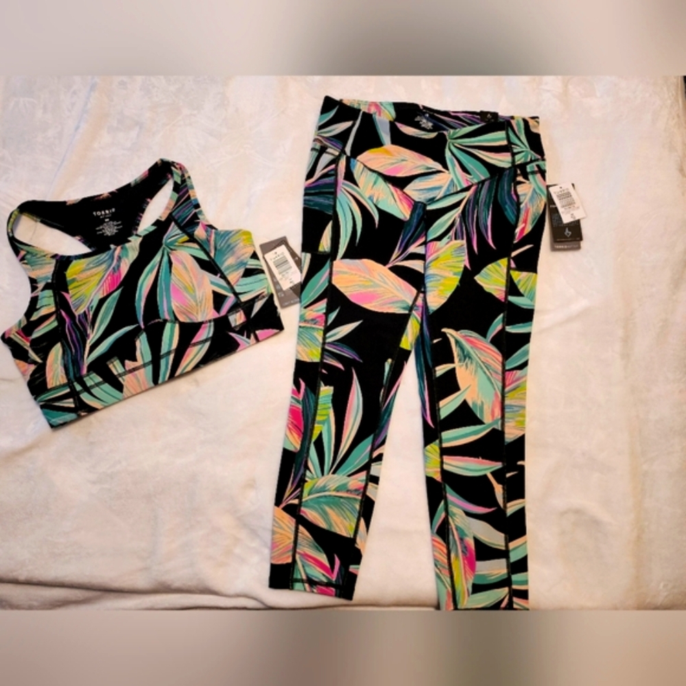 Torrid Tropical Leaf Print Leggings - Black, Green, Pink